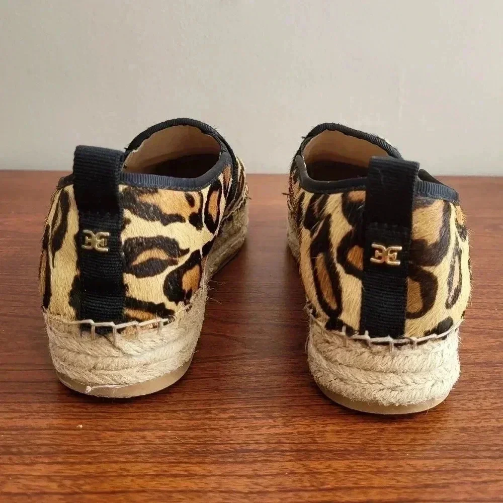 Sam Edelman Carrin Animal Print Leopard Leather Espadrilles Platform Shoes(7.5)